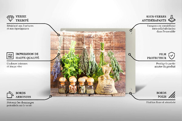 Tocător din sticlă Ierburi condimente și lemn