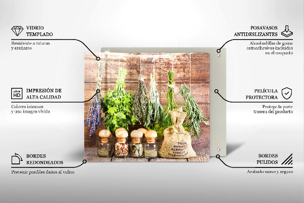 Tocător din sticlă Ierburi condimente și lemn