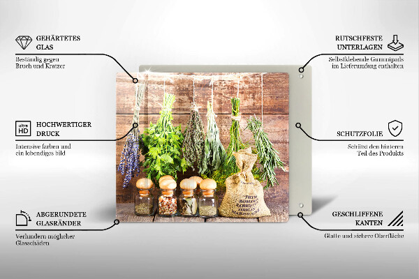 Tocător din sticlă Ierburi condimente și lemn