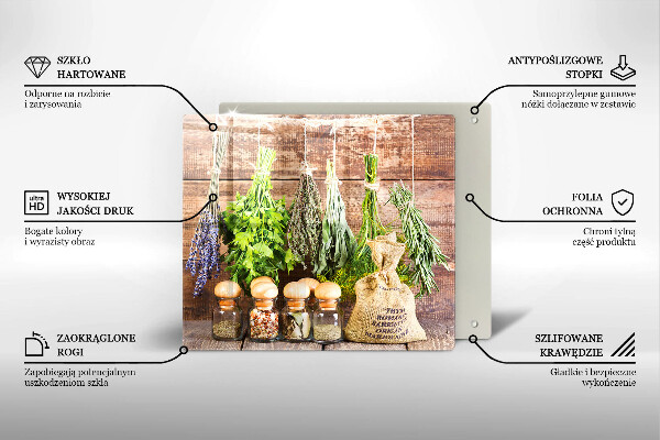 Tocător din sticlă Ierburi condimente și lemn