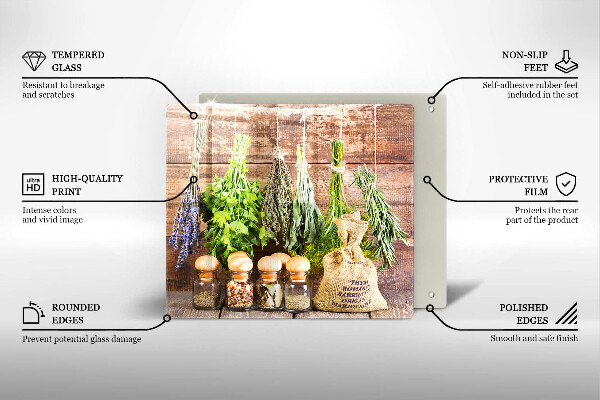 Tocător din sticlă Ierburi condimente și lemn