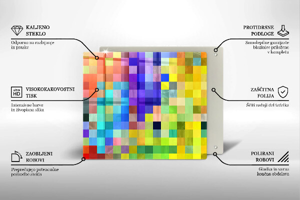 Tocător din sticlă Pătrate de pixeli colorate