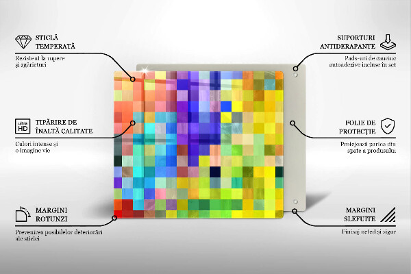 Tocător din sticlă Pătrate de pixeli colorate