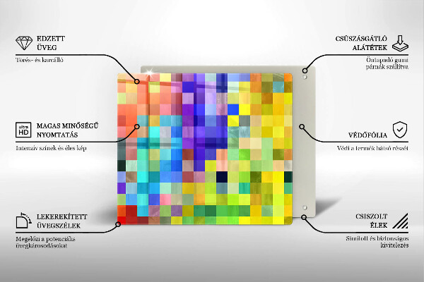 Tocător din sticlă Pătrate de pixeli colorate