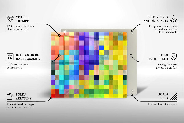 Tocător din sticlă Pătrate de pixeli colorate