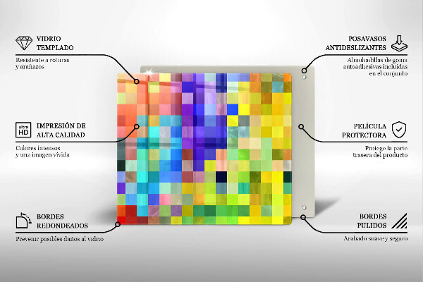 Tocător din sticlă Pătrate de pixeli colorate