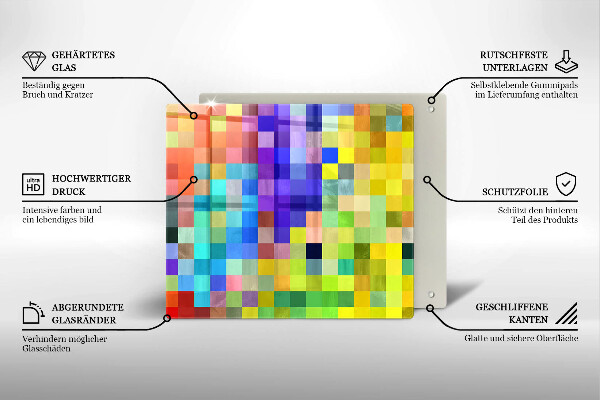 Tocător din sticlă Pătrate de pixeli colorate