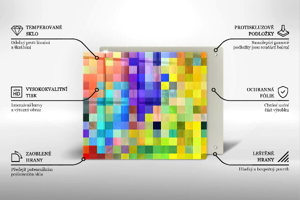 Tocător din sticlă Pătrate de pixeli colorate