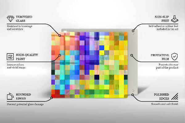 Tocător din sticlă Pătrate de pixeli colorate