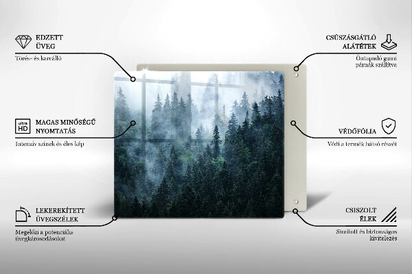 Tocător din sticlă Copaci de pădure și ceață