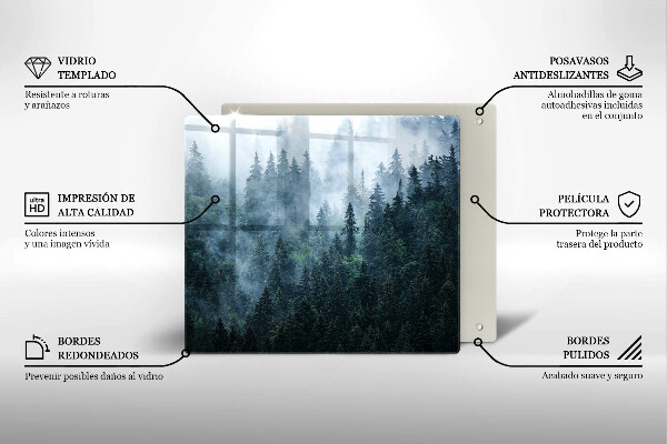 Tocător din sticlă Copaci de pădure și ceață