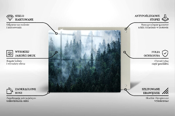 Tocător din sticlă Copaci de pădure și ceață