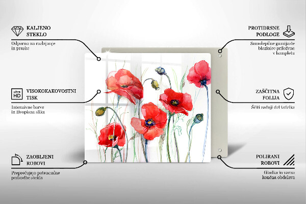 Tocător din sticlă Flori roșii de maci