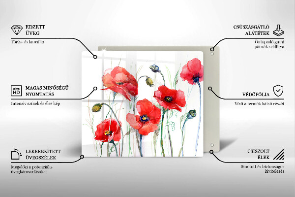 Tocător din sticlă Flori roșii de maci