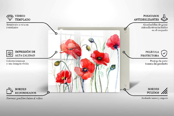 Tocător din sticlă Flori roșii de maci