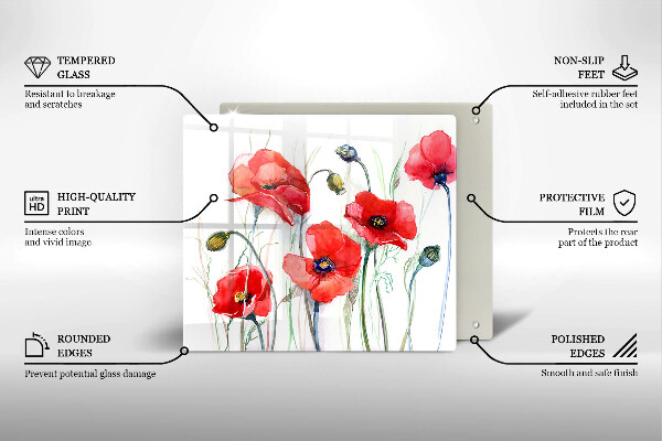 Tocător din sticlă Flori roșii de maci