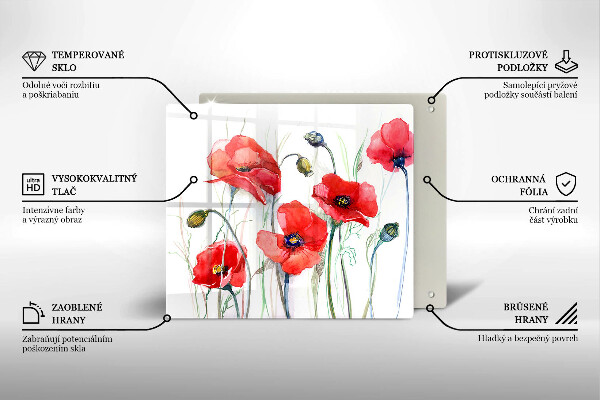 Tocător din sticlă Flori roșii de maci