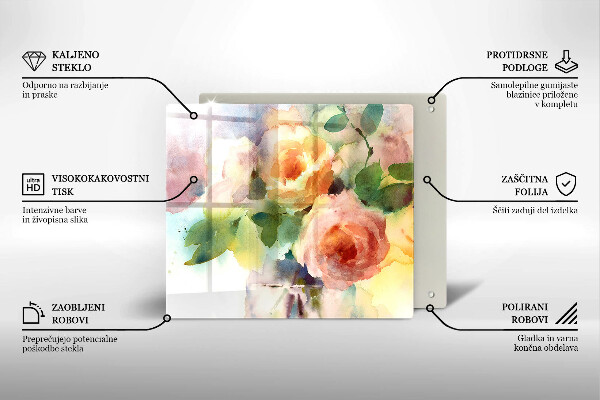 Tocător din sticlă Flori pictate