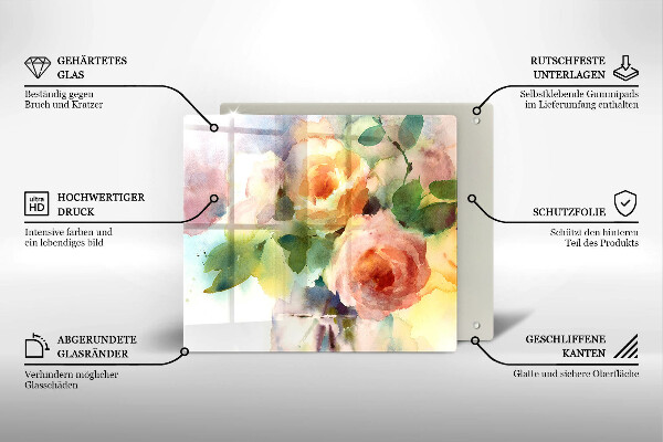 Tocător din sticlă Flori pictate