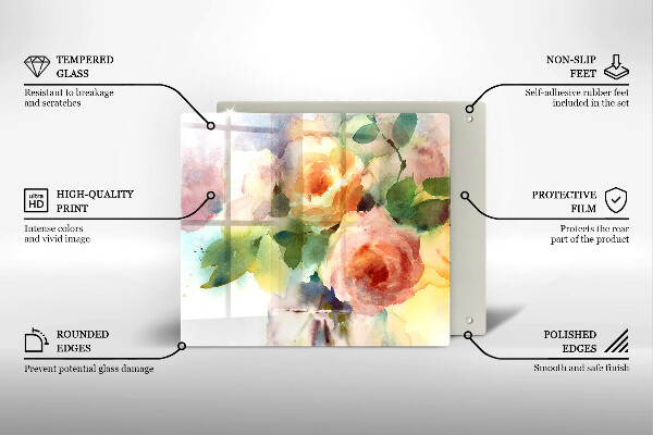 Tocător din sticlă Flori pictate