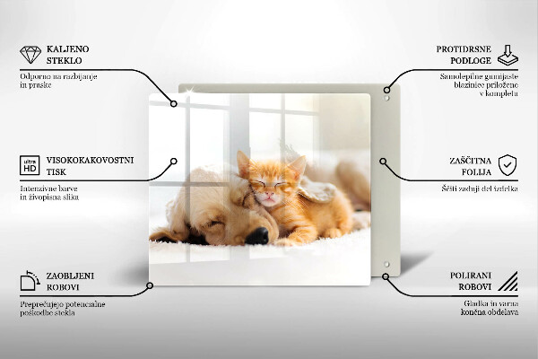 Tocător din sticlă Animale câine și pisică