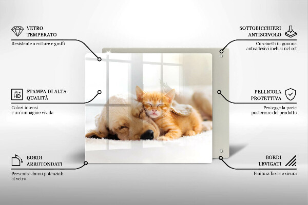 Tocător din sticlă Animale câine și pisică