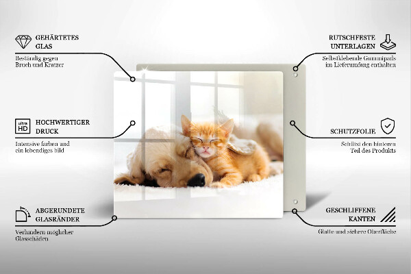 Tocător din sticlă Animale câine și pisică