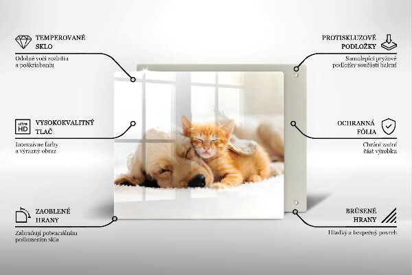 Tocător din sticlă Animale câine și pisică