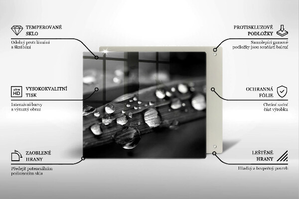 Tocător din sticlă Picături de rouă pe frunze