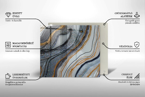 Tocător din sticlă stâncă cu aur