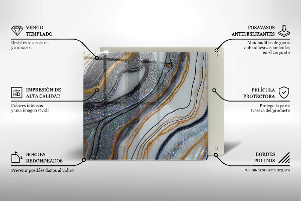 Tocător din sticlă stâncă cu aur