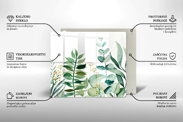 Tocător din sticlă Ilustrație cu frunze de plante