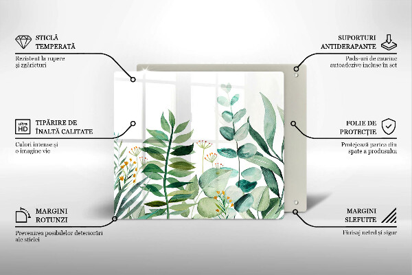 Tocător din sticlă Ilustrație cu frunze de plante
