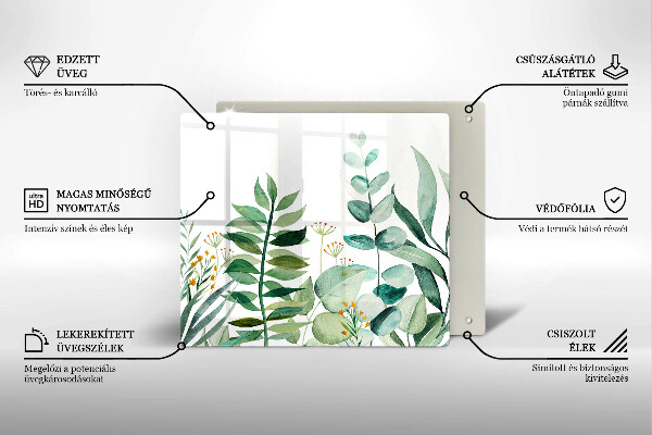 Tocător din sticlă Ilustrație cu frunze de plante