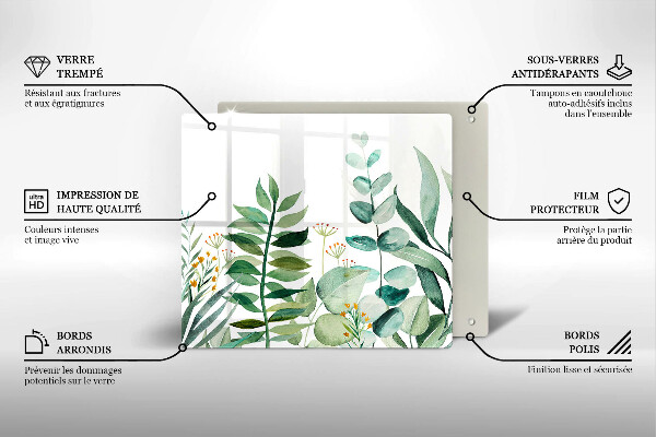 Tocător din sticlă Ilustrație cu frunze de plante