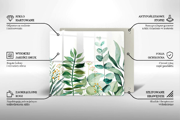 Tocător din sticlă Ilustrație cu frunze de plante