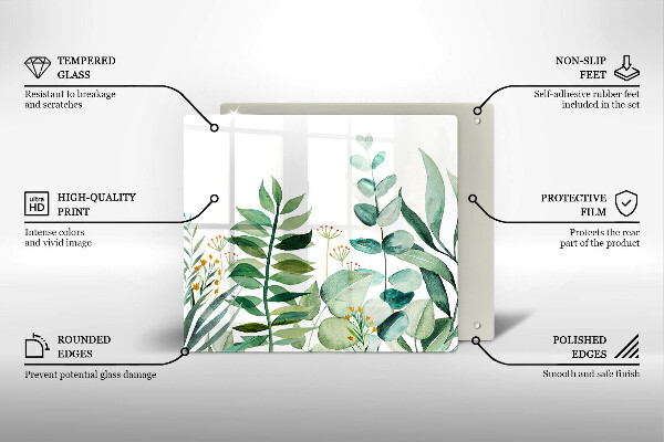 Tocător din sticlă Ilustrație cu frunze de plante