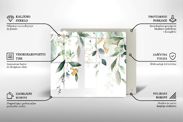 Tocător din sticlă Acuarelă frunze