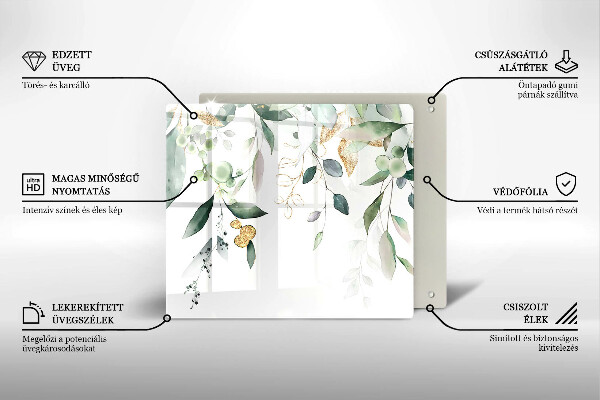 Tocător din sticlă Acuarelă frunze