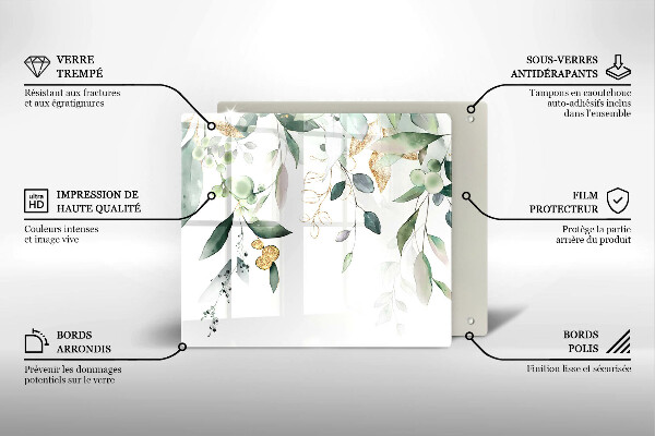 Tocător din sticlă Acuarelă frunze