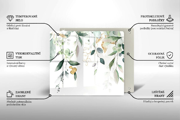 Tocător din sticlă Acuarelă frunze