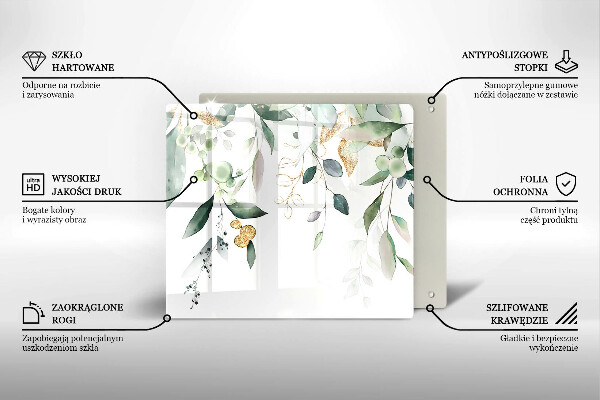 Tocător din sticlă Acuarelă frunze