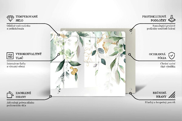 Tocător din sticlă Acuarelă frunze