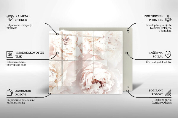 Tocător din sticlă Bujori pastel