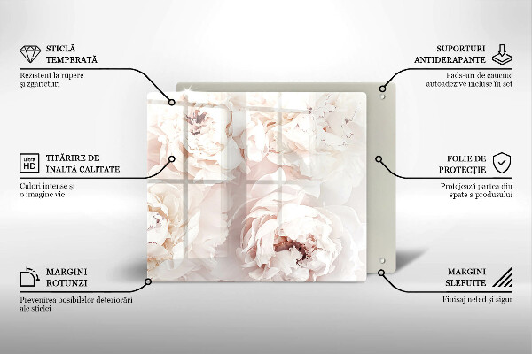 Tocător din sticlă Bujori pastel