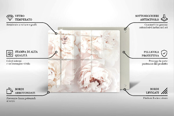 Tocător din sticlă Bujori pastel