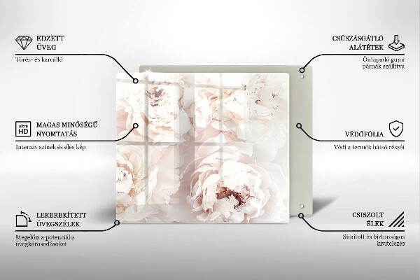 Tocător din sticlă Bujori pastel