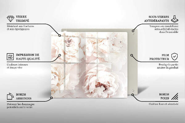 Tocător din sticlă Bujori pastel