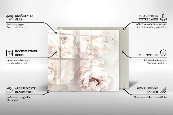 Tocător din sticlă Bujori pastel