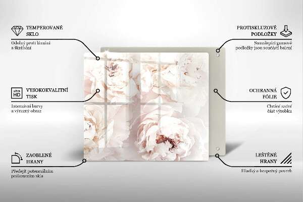 Tocător din sticlă Bujori pastel